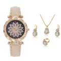 Set di gioielli con orologio al quarzo da donna collana orecchini anello quadrante floreale - Orologio Quadrante Fiore con Bracciale (1)