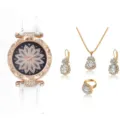 Elegante orologio al quarzo da donna con set di gioielli in cristallo luminoso. - Orologio Quadrante Fiore Cinturino Bianco con Set Gioielli (10)