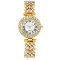 Elegante orologio da polso al quarzo da donna dorato con strass brillanti e numeri romani classici. - Solo orologio / Oro
