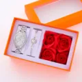 Elegante set regalo con orologio da donna al quarzo bracciale e rose rosse in scatola. - Con Bracciale 1 / Senza Confezione Regalo / Argento