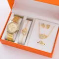 Orologio quarzo oro e set gioielli cuore 5 pezzi elegante scatola regalo donna - Prezzo Diretto di Fabbrica / Set 5 Pezzi Gioielli Orologio 4 (Senza Scatola) / Oro