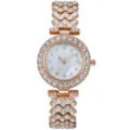 Vue détaillée de montre quartz strass or rose femme, cadran étincelant et bracelet scintillant. - Style Montre Uniquement / Or rose