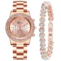 Orologio al quarzo oro rosa e bracciale cuore strass donna elegante regalo di moda - Prezzo Diretto di Fabbrica / Set Gioielli Orologio A1 (Senza Scatola) / Oro rosa