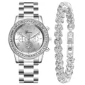 Set orologio al quarzo argento e bracciale cuore di cristallo da donna, elegante strass. - Prezzo Diretto di Fabbrica / Set Gioielli Orologio A3 (Senza Scatola) / Argento