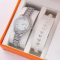 Set regalo donna con orologio al quarzo in strass e bracciale cuore luminoso argento. - Prezzo Diretto di Fabbrica / Set da 2 pezzi (incluso bracciale a cuore) / Argento