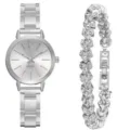 Orologio al quarzo minimalista argentato e bracciale con strass a cuore luminoso. - Orologio Bianco Argento + Bracciale Cuore (A1) / Set da 2 Pezzi (Senza Confezione Regalo)