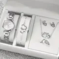 Orologio al quarzo argento e set gioielli con strass a doppio cuore scatola regalo donna. - Stile a Doppio Cuore Set Gioielli (A2) / Set di Gioielli (Senza Scatola) / Argento