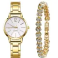 Set orologio al quarzo dorato e bracciale con cuore in strass da donna, accessorio di moda. - Orologio Oro + Bracciale Cuore (A3) / Set da 2 Pezzi (Senza Confezione Regalo)