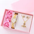 Set orologio donna con scatola regalo rosa quarzo collana orecchini anello quadrifoglio - Set di Gioielli Orologio e Bracciale Quadrifoglio (Senza Confezione Regalo) / Oro