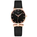 Orologio al quarzo da donna elegante con cinturino in pelle nera e cassa a fiocco. - Oro Rosa Nero (Nero)