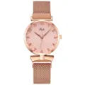 Elegante orologio al quarzo da donna oro rosa con quadrante rosa e cinturino magnetico. - Solo orologio / Rosa