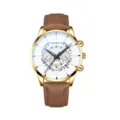 Vista dettagliata dell'orologio al quarzo da uomo con cassa dorata, quadrante bianco e cinturino. - Cassa Oro Quadrante Bianco Cinturino in Pelle Marrone (31) / Orologio Singolo / Marrone