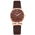 Orologio donna cinturino in pelle marrone cassa oro rosa quarzo elegante accessorio stile quotidiano - Oro Rosa Marrone (Marrone)