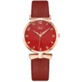 Orologio al quarzo da donna in pelle rossa con cassa oro rosa e dettaglio fiocco. - Oro Rosa Rosso (Rosso)