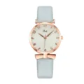 Orologio da polso donna elegante con cassa oro rosa, cinturino in pelle grigia e fiocco. - Oro Rosa Blu Chiaro (Blu Chiaro)