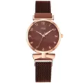 Elegante orologio da donna al quarzo con cassa oro rosa e cinturino magnetico marrone. - Solo orologio / Marrone