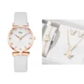 Orologio da polso donna al quarzo e set gioielli farfalla con cinturino bianco elegante. - Stile Oro Rosa Bianco (Set Gioielli 7+ Senza Scatola)