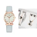 Orologio al quarzo da donna e set regalo di gioielli farfalla nera con cassa oro rosa. - Stile Oro Rosa Blu Chiaro (Set Gioielli 6+ Senza Scatola)