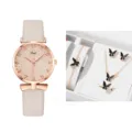 Orologio quarzo donna e set gioielli farfalla elegante idea regalo dettaglio prodotto vista - Stile Oro Rosa Beige (Set Gioielli 5+ Senza Scatola)