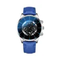 Orologio al quarzo da uomo con cinturino in pelle blu, cassa argentata e quadrante rotondo. - Cassa Argento Cinturino in Pelle Blu (Quadrante Sfumato Blu Nero)