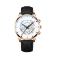 Orologio al quarzo da uomo con cassa oro rosa cinturino in pelle nera e calendario. - Cassa Oro Rosa Cinturino in Pelle Nera (Quadrante Bianco)