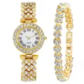 Set di orologio al quarzo e bracciale in strass dorato alla moda con numeri romani per donna. - Orologio Oro Con Bracciale (Senza Scatola)