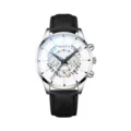 Vista dettagliata dell'elegante orologio da uomo al quarzo con quadrante bianco e cinturino. - Cassa Argento Cinturino in Pelle Nera (20)