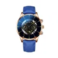 Orologio uomo al quarzo cinturino pelle blu cassa oro rosa casual moda lusso nuovo - Cassa Oro Rosa Cinturino in Pelle Blu (17)