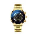 Orologio da uomo in oro al quarzo di lusso con quadrante blu e cinturino in metallo. - Cinturino in Maglia Oro (16)