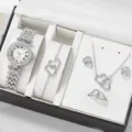 Lusso donne strass orologio al quarzo set di gioielli con collana braccialetto anello orecchini - Orologio Argento Con Gioielli (Senza Scatola)