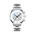 Orologio al quarzo in acciaio inossidabile argento con quadrante bianco, da uomo. - Cinturino in Maglia Argento (Quadrante Bianco)