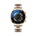 Vista ravvicinata del quadrante dell'orologio al quarzo da uomo con display multi-quadrante. - Cinturino in Maglia Metallica Bicolore Oro (Quadrante Bianco)