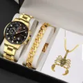 Set regalo lussuoso da uomo orologio dorato braccialetto collana scorpione quarzo. - Set di Gioielli (9+ Set di Gioielli)