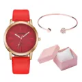 Elegante orologio al quarzo rosso con bracciale coordinato e scatola regalo per donne. - Con Bracciale E Stile Confezione Regalo (Y015) / Rosso