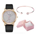 YOLAKO set orologio quarzo donna elegante con bracciale cuore strass e scatola rosa - Con Bracciale E Stile Confezione Regalo (Y015) / Nero