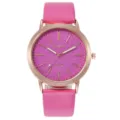 Orologio al quarzo con quadrante glitter rosa, cassa oro rosa e cinturino in pelle rosa. - Rosso rosa