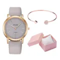 Set orologio da donna al quarzo con cinturino in pelle grigia, bracciale e scatola regalo. - Con Bracciale E Stile Confezione Regalo (Y015) / Grigio