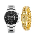 Orologio al quarzo da uomo e set bracciale maglia cubana oro acciaio inossidabile - Stile 9 Con Bracciale