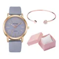 Set orologio quarzo donna cinturino pelle grigia cassa oro rosa bracciale cuore scatola - Con Bracciale E Stile Confezione Regalo (Y015) / Azzurro