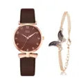 Orologio da donna al quarzo con cinturino in pelle marrone e bracciale con farfalla. - Stile 7 / Marrone + braccialetto a farfalla