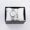 Set orologio al quarzo e bracciale da donna con cinturino metallico argento e quadrante. - Stile Regolare con Bracciale / Argento Bianco