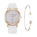 Orologio donna al quarzo elegante con cinturino in pelle bianca e quadrante con bracciale. - Con Stile Bracciale a Cuore (Y015) / Bianco