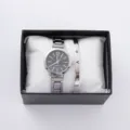 Set orologio al quarzo e bracciale da donna, cinturino in metallo argento, confezione regalo. - Stile Regolare con Bracciale / Argento Nero