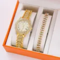 Set orologio donna quarzo strass oro e bracciale tennis in confezione regalo arancione. - Stile con Braccialetto (23) / Senza Confezione Regalo / Oro