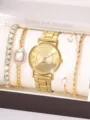 Set orologio al quarzo e bracciale oro donna lusso moda confezione regalo gioiello - 5 Pezzi (4+) / Collezione Bracciali Oro (Senza Scatola)