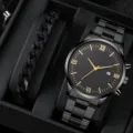 Set regalo orologio al quarzo nero e bracciale da uomo con numeri romani e data. - Stile 20 Orologio con Set Regalo Braccialetto / nero e oro