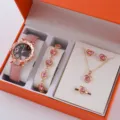 Orologio donna quarzo set gioielli cuore cristallo rosa confezione regalo collana - Orologio Rosa con Set Gioielli 5 Pezzi Strass Rosa Cuore Senza Scatola (11)