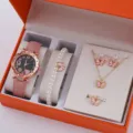 Set regalo orologio donna cinturino rosa quarzo bracciale perle collana scatola gioielli - Orologio Rosa con Set Gioielli 5 Pezzi Perla Fiocco Senza Scatola (12)