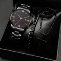 Set orologio quarzo nero uomo con collana croce e bracciale catena moda regalo - Stile 23 Orologio con Set Regalo Gioielli / Nero Arancione