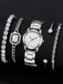 Set orologio da donna al quarzo con cinturino in acciaio inossidabile argento e bracciali. - 5 Pezzi (8+) / Collezione Bracciali Argento (Senza Scatola)